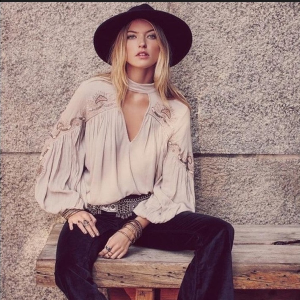 Free People Embroidered Blouse - Cream
